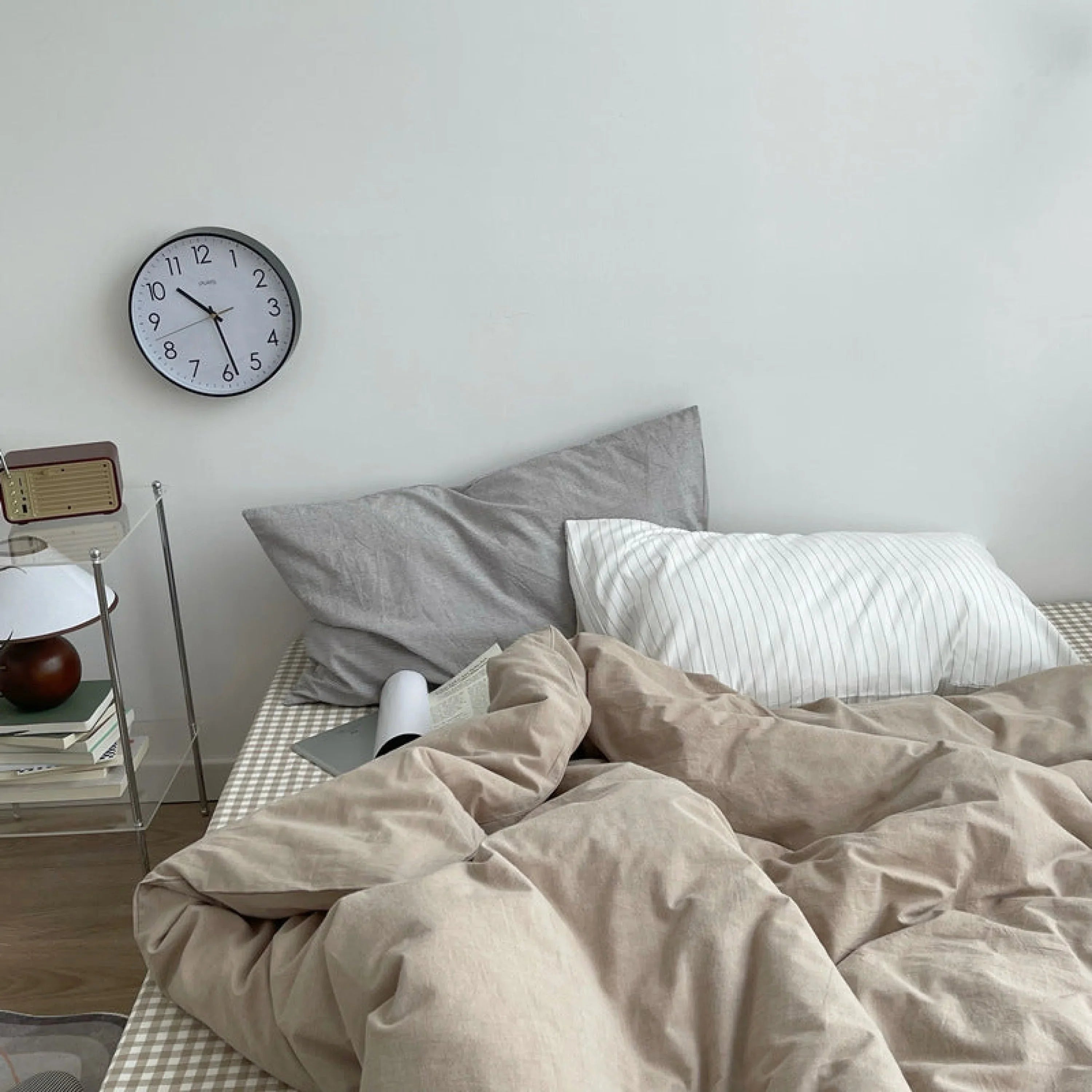 Minimal Mixed Gingham Bedding Set / Gray Ever Lasting