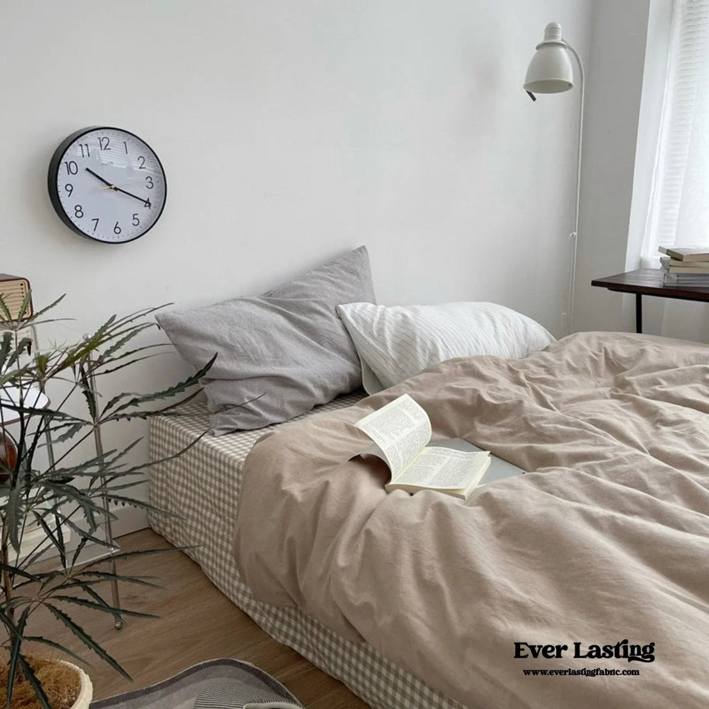 Minimal Mixed Gingham Bedding Set / Gray Ever Lasting