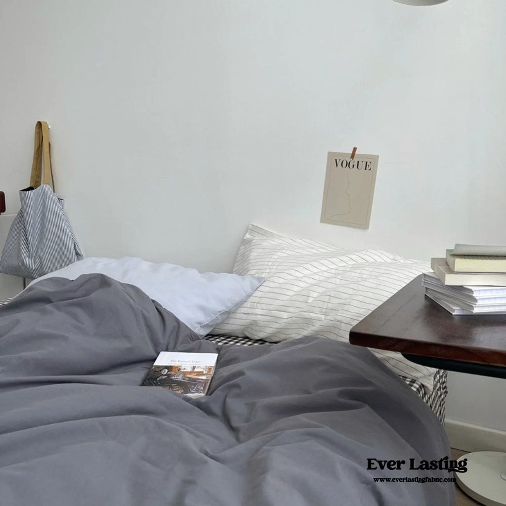Minimal Mixed Gingham Bedding Set / Gray Ever Lasting