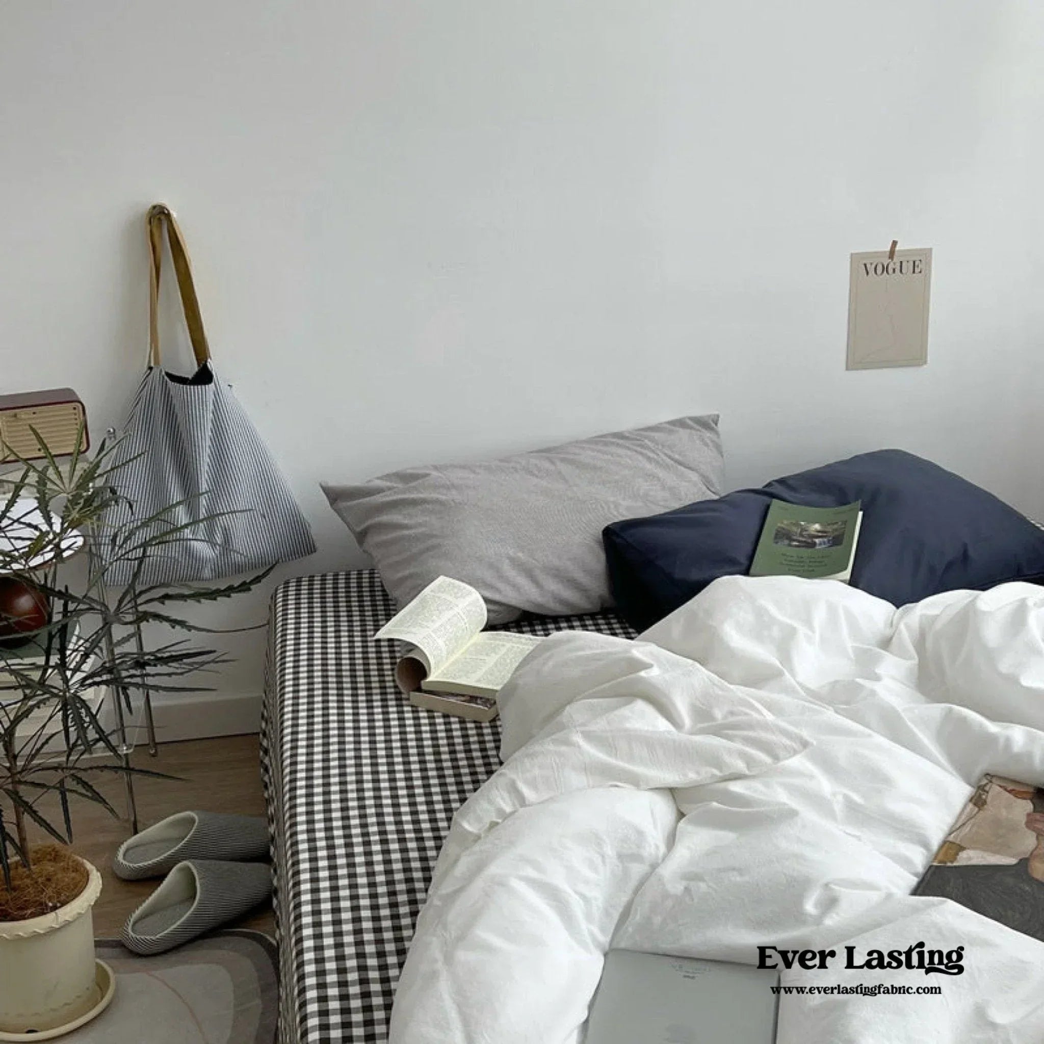 Minimal Mixed Gingham Bedding Set / White Ever Lasting