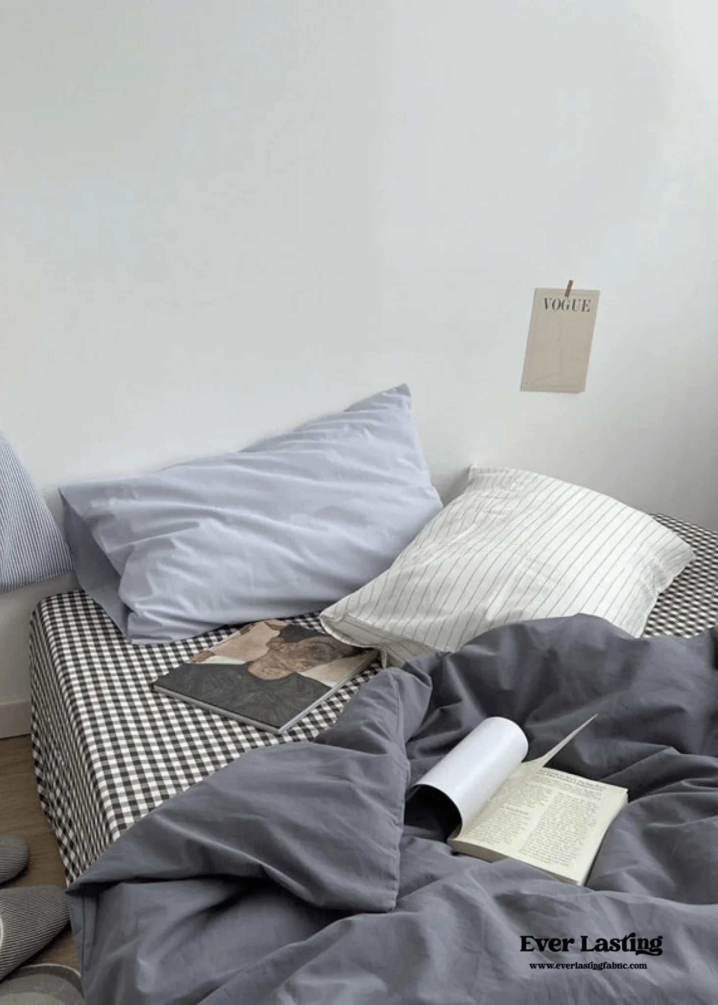 Minimal Mixed Gingham Bedding Set / White Ever Lasting