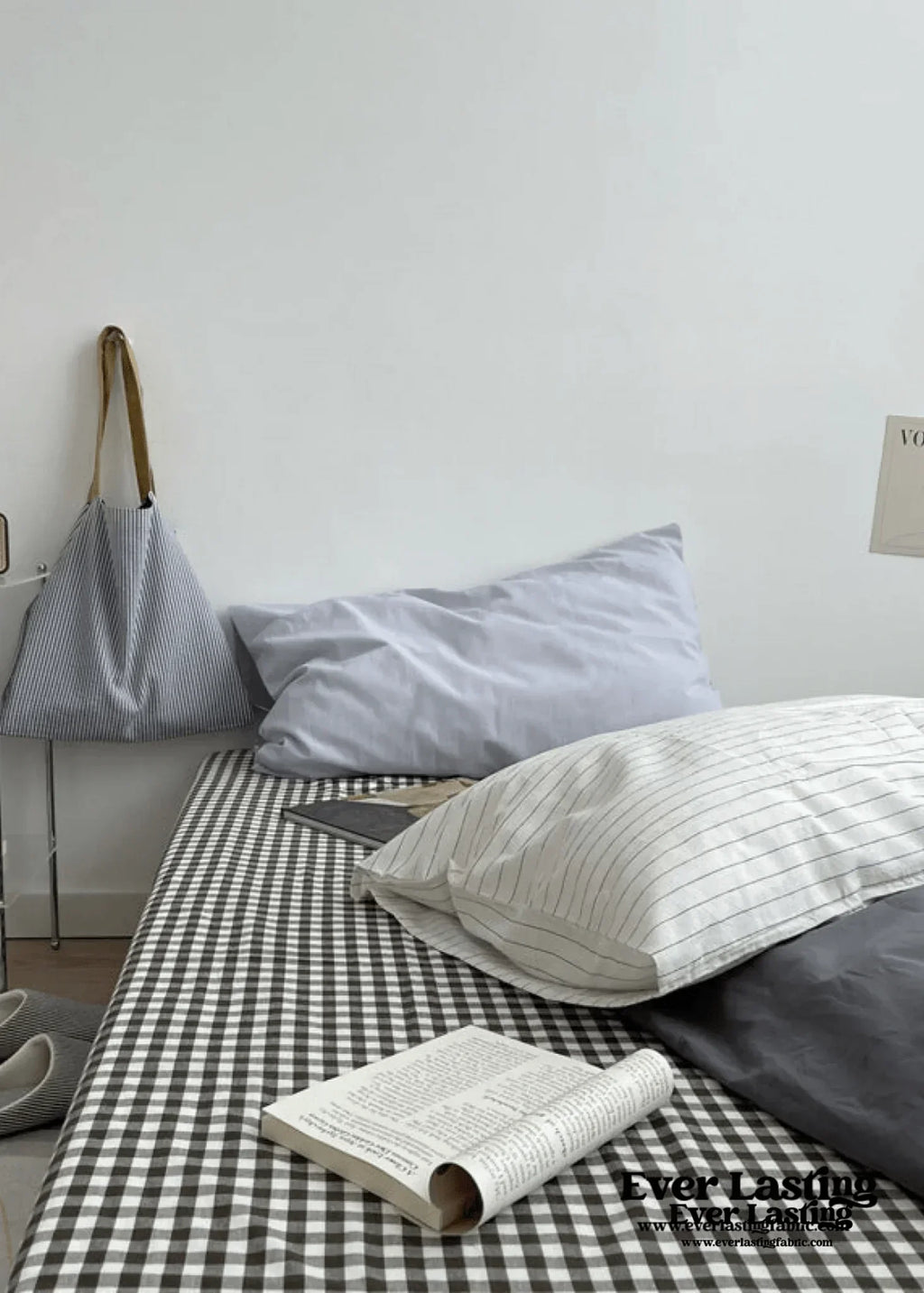 Minimal Mixed Gingham Bedding Set / White Ever Lasting