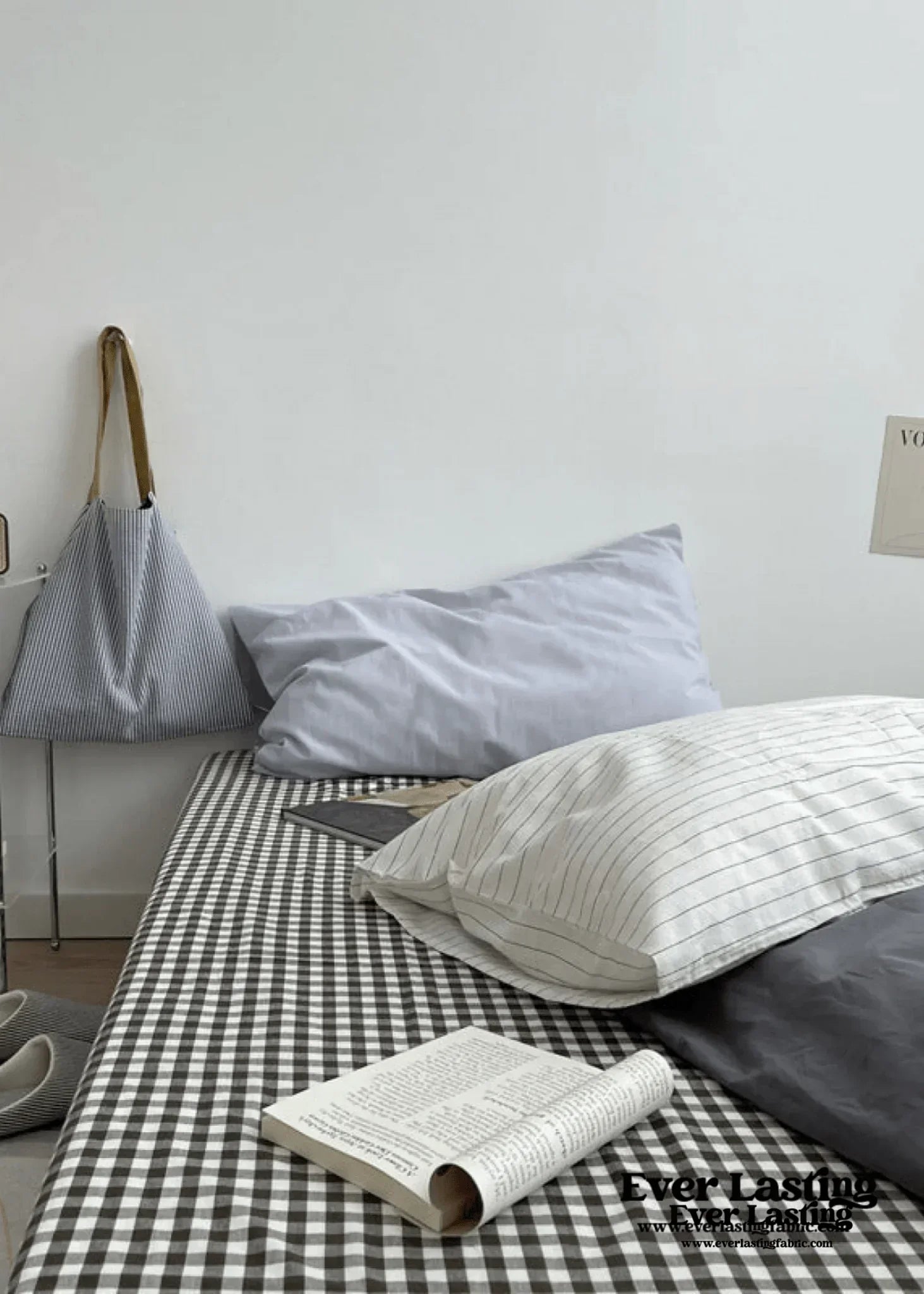Minimal Mixed Gingham Bedding Set / White Ever Lasting