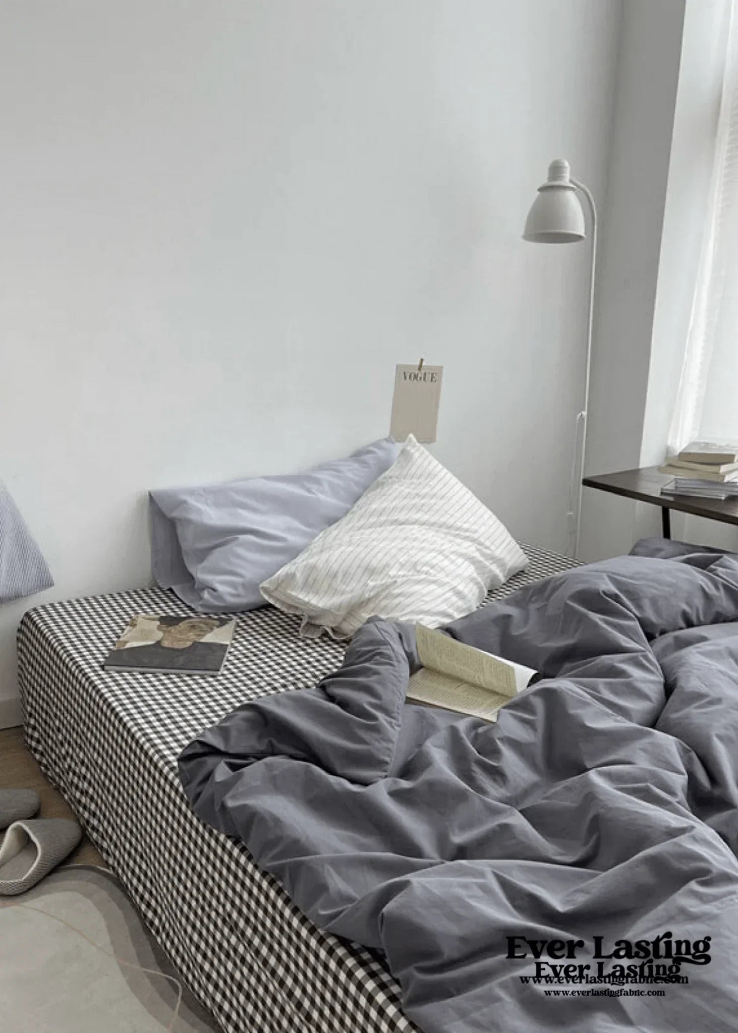 Minimal Mixed Gingham Bedding Set / White Ever Lasting