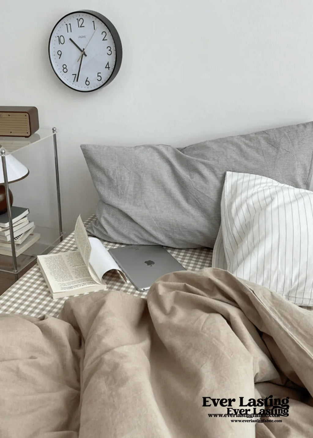 Minimal Mixed Gingham Bedding Set / White Ever Lasting