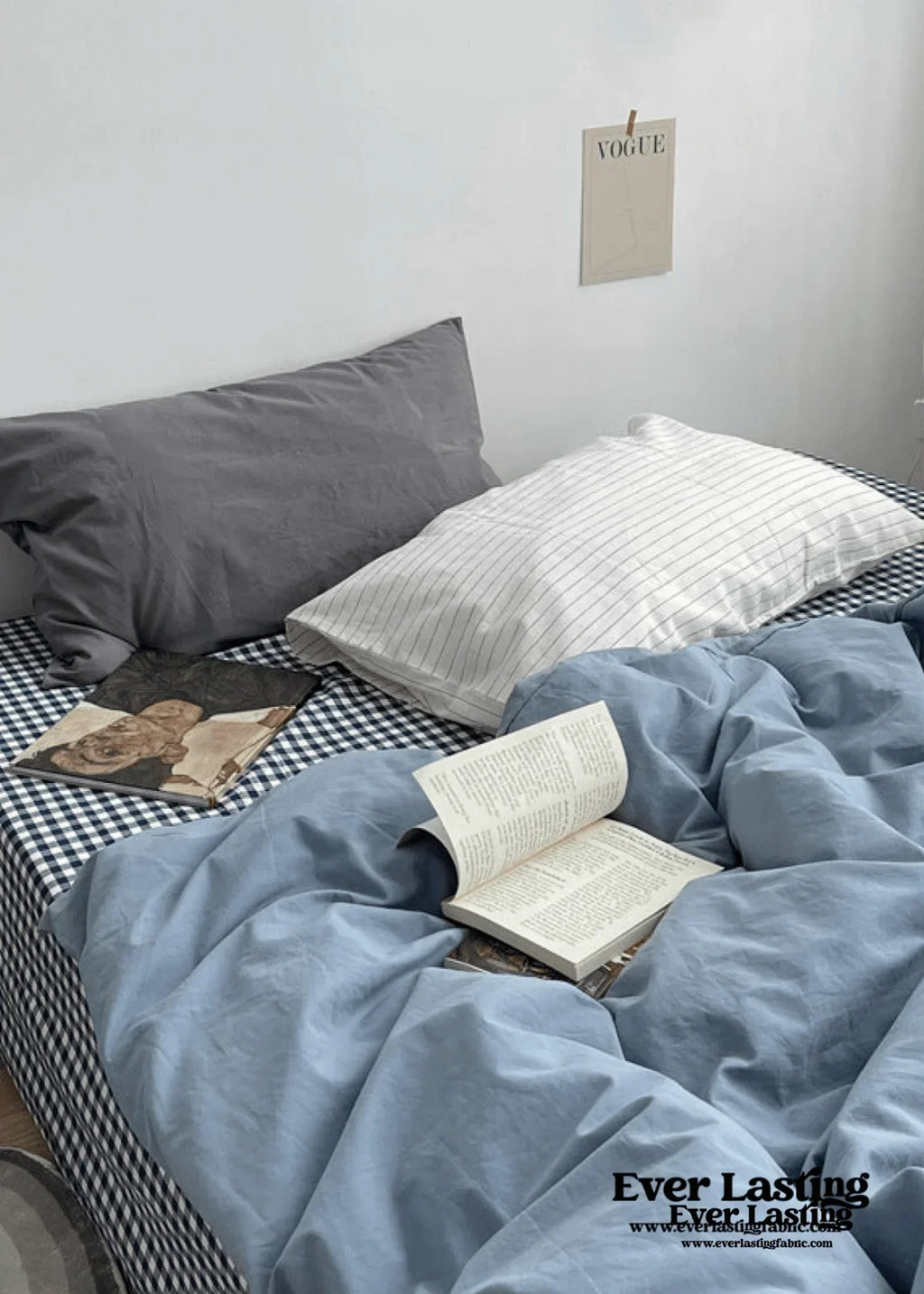 Minimal Mixed Gingham Bedding Set / White Ever Lasting