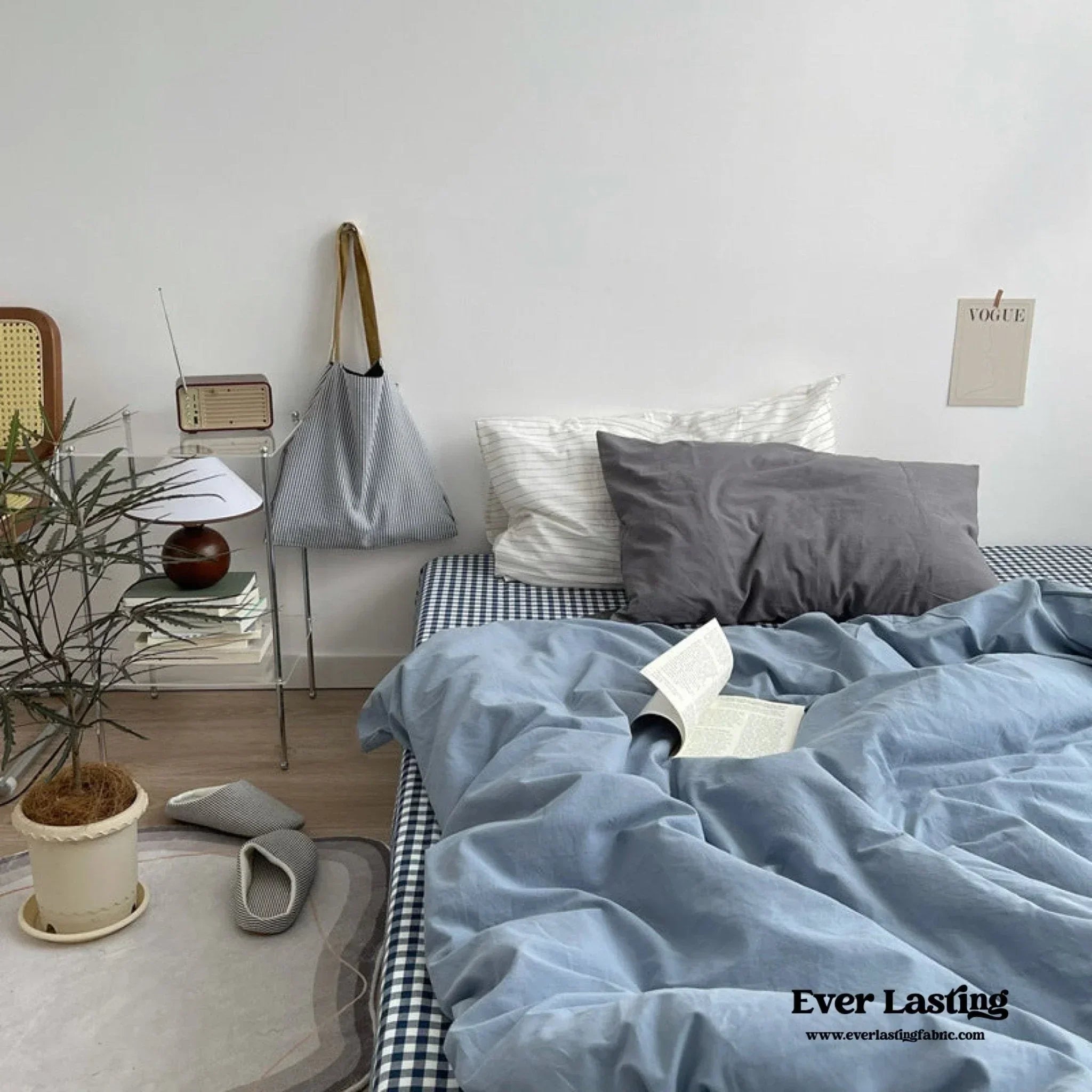 Minimal Mixed Gingham Bedding Set / White Ever Lasting