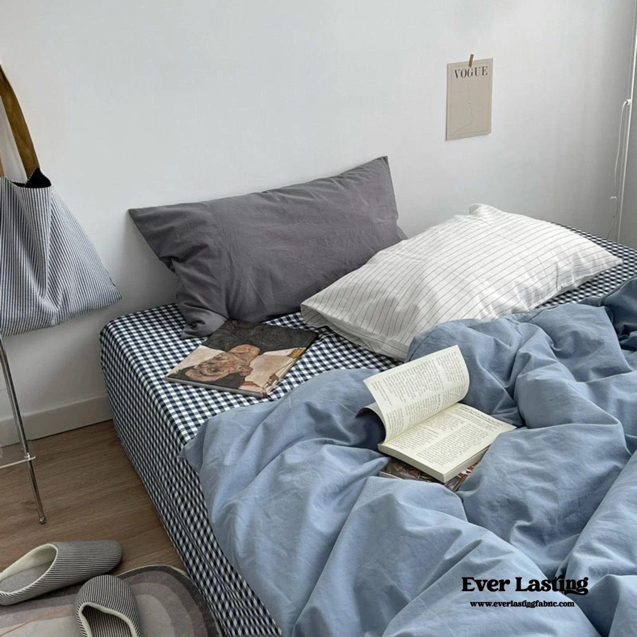 Minimal Mixed Gingham Bedding Set / White Ever Lasting