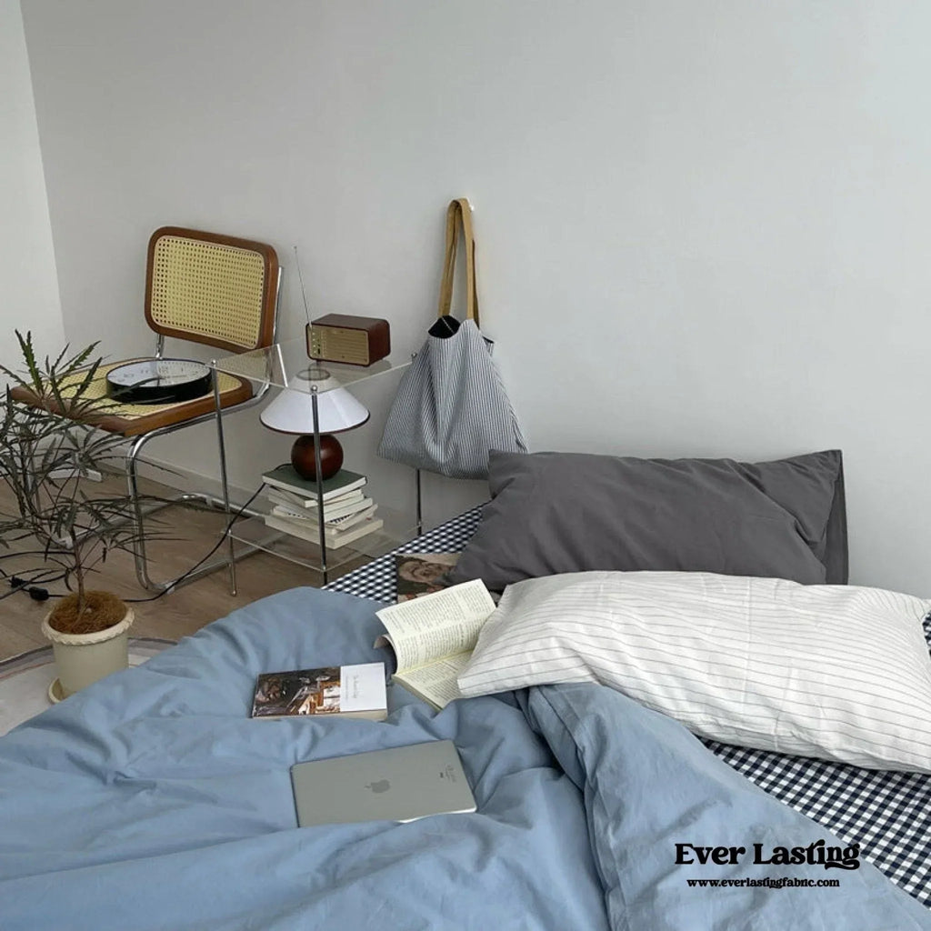 Minimal Mixed Gingham Bedding Set / White Ever Lasting