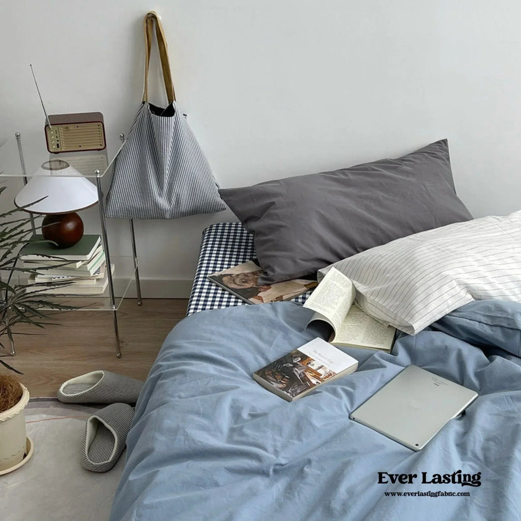Minimal Mixed Gingham Bedding Set / White Ever Lasting