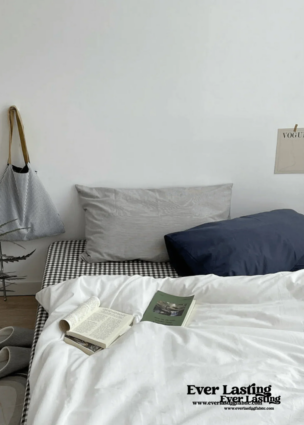 Minimal Mixed Gingham Bedding Set / White Ever Lasting