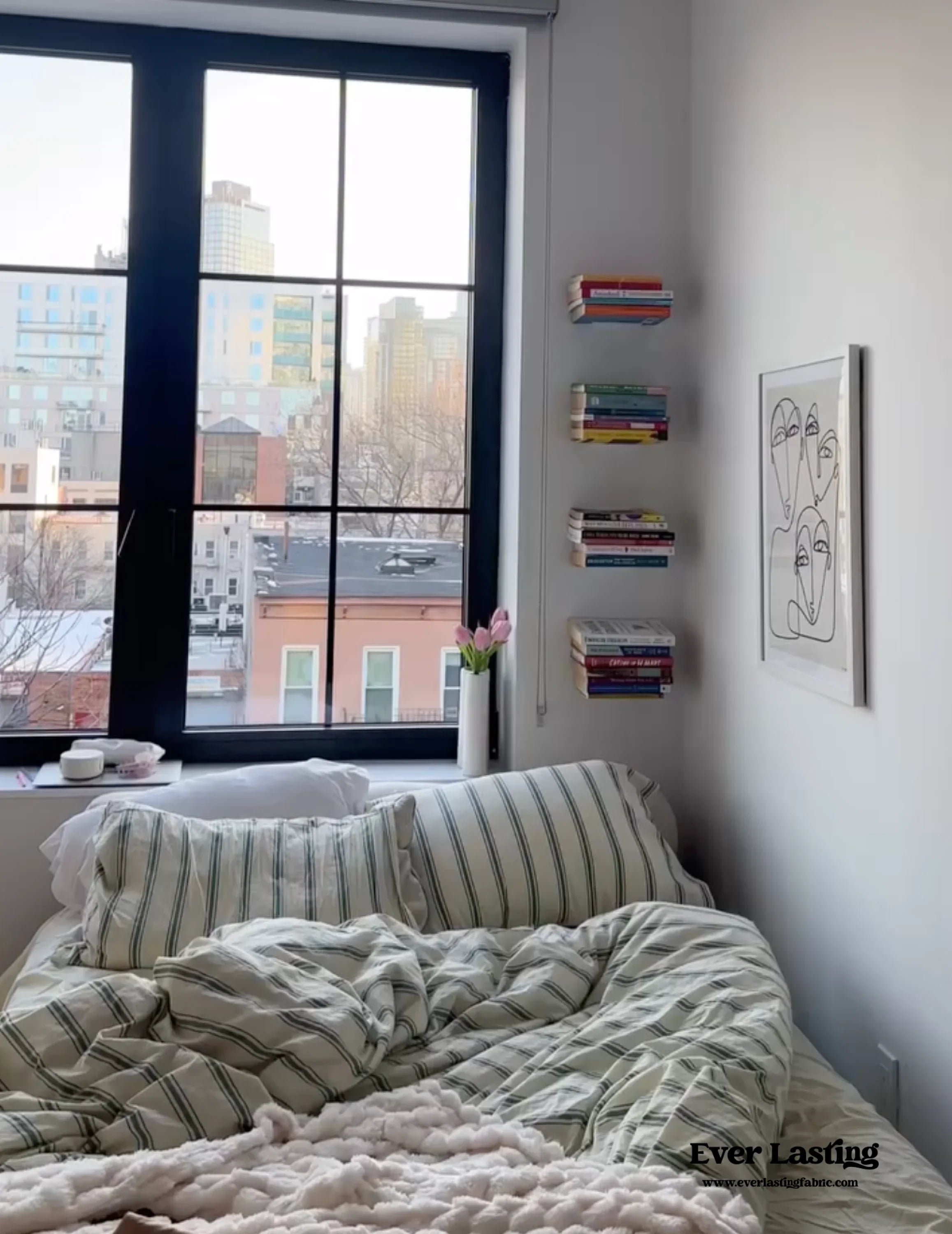 Minimal Stripe Bedding Set / Green Ever Lasting