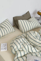 Minimal Stripe Bedding Set / Green Ever Lasting