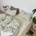 Minimal Stripe Bedding Set / Green Ever Lasting