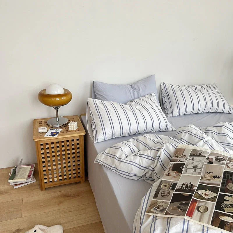 Minimal Stripe Bedding Set / Green Ever Lasting