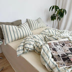 Minimal Stripe Bedding Set / Green Ever Lasting