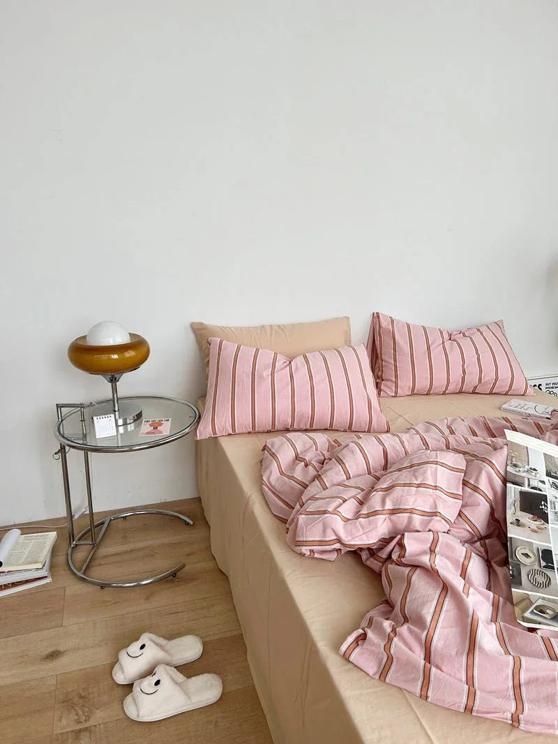 Minimal Stripe Bedding Set / Green Ever Lasting