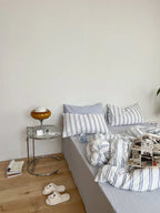 Minimal Stripe Bedding Set / Green Ever Lasting