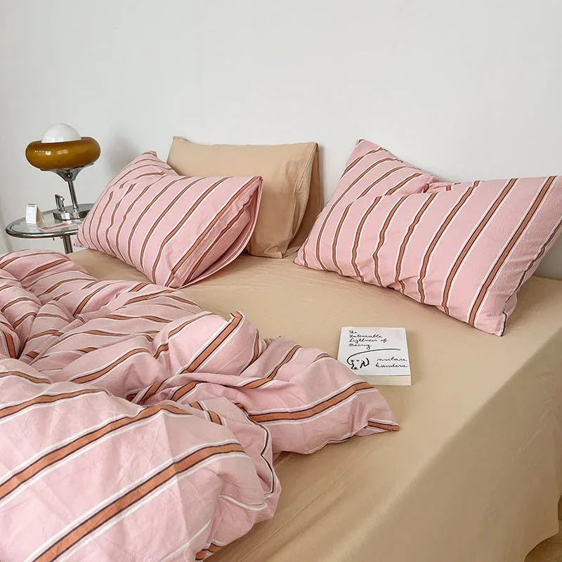 Minimal Stripe Bedding Set / Green Ever Lasting