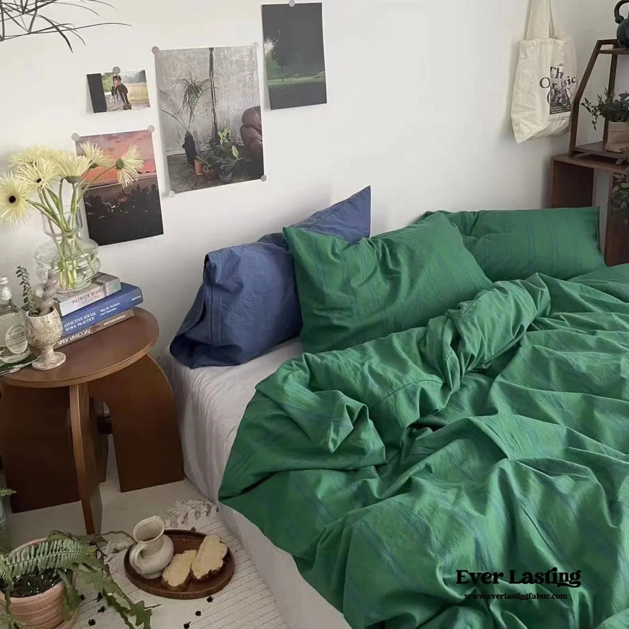 Minimal Vintage Stripe Bedding Set / Forest Green Ever Lasting