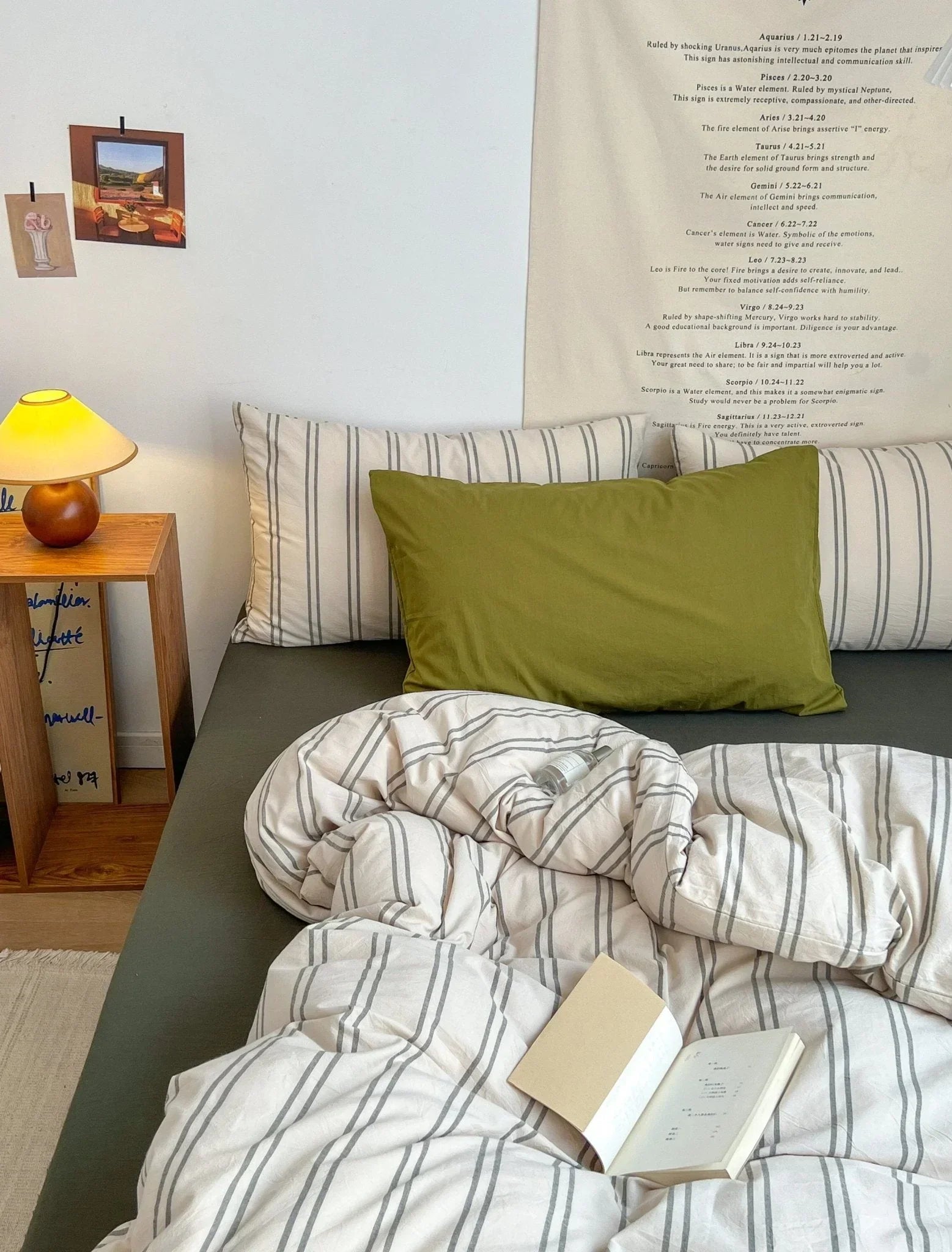 Minimal Vintage Stripe Bedding Set / Forest Green Ever Lasting