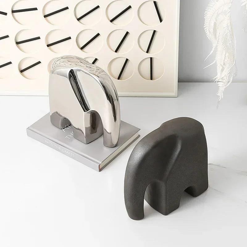 Minimalist Elephant Ornament - White Abstract Design, side view - House Of Avana