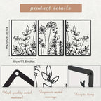 Black metal floral wall art, minimalist botanical design - House of Avana