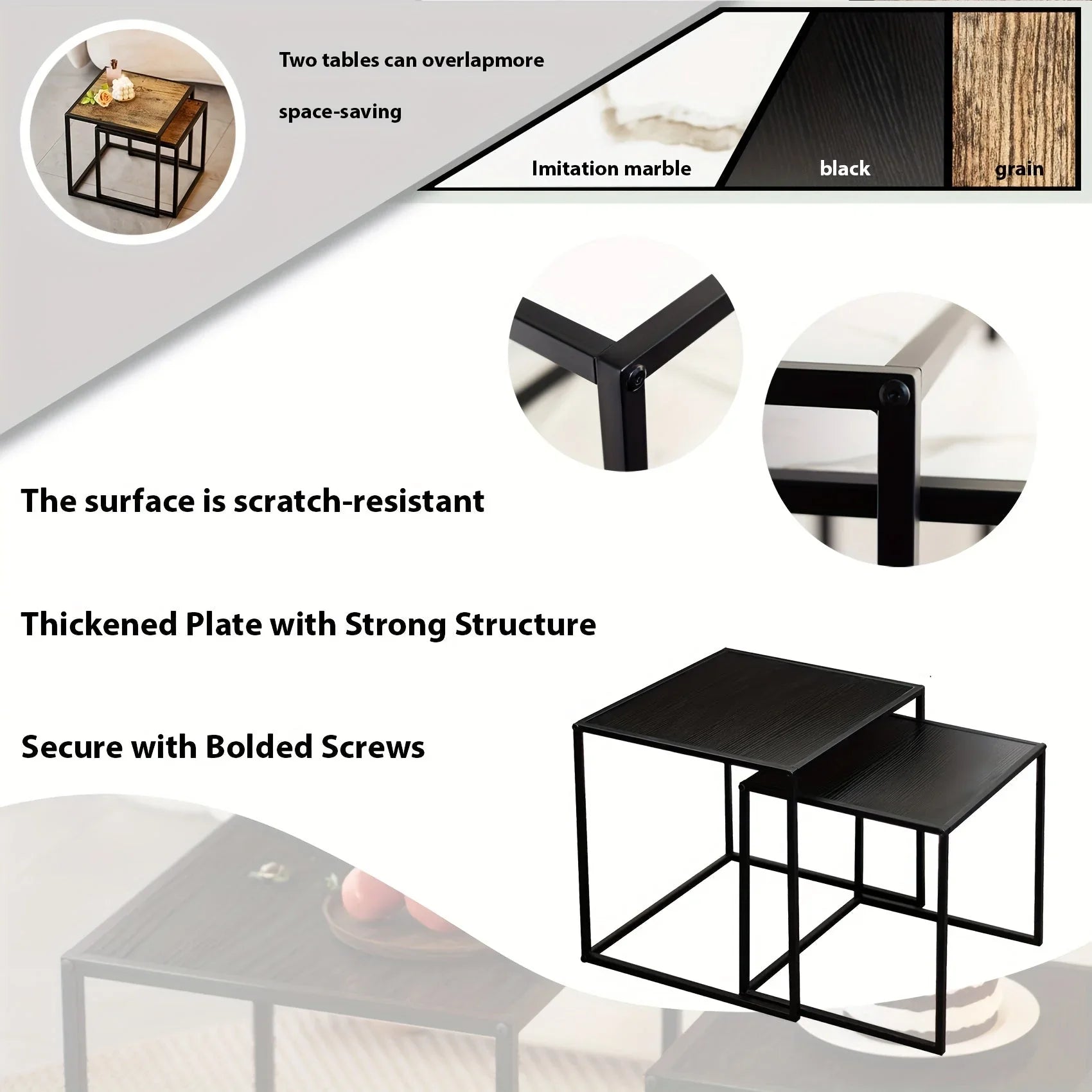 [2pcs Nordic Iron Art Tables] 2pcs Set, Minimalist Modern Nordic Iron Art Square Coffee Table and Side Tables for Living Room or Bedroom House Of Avana