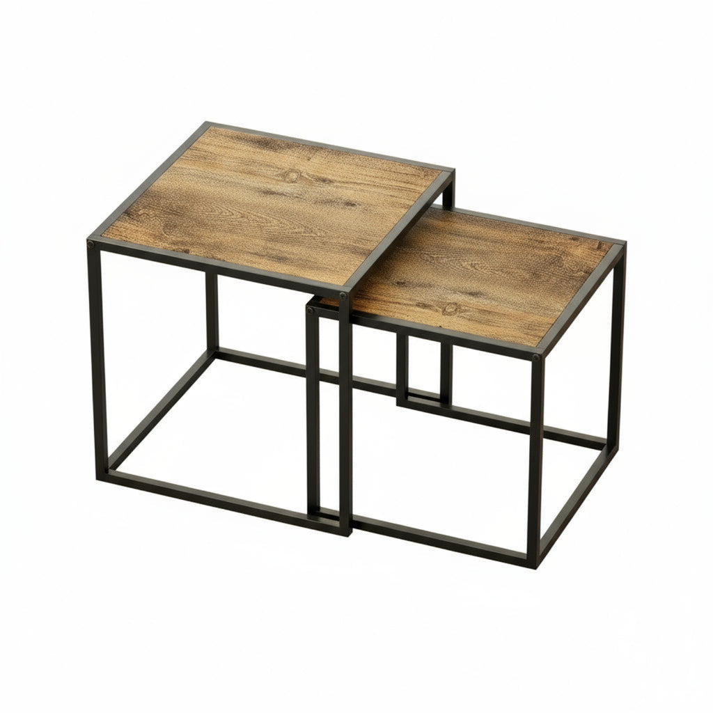 [2pcs Nordic Iron Art Tables] 2pcs Set, Minimalist Modern Nordic Iron Art Square Coffee Table and Side Tables for Living Room or Bedroom House Of Avana