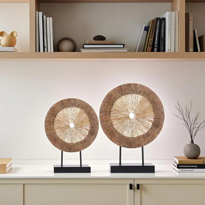 Minimalist Modern Round Wall-Mounted Decorative Sculpture - & Brown Layered Radial Design Plastic Art Piece for Living Room, Kitchen, Coffee Table Centerpiece, Shelf Decor - Wedding & Home Decoration, Space-Saving Elegant Hom House Of Avana