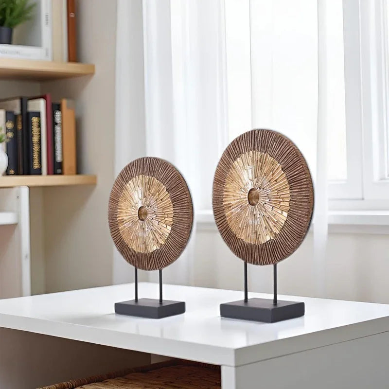 Minimalist Modern Round Wall-Mounted Decorative Sculpture - & Brown Layered Radial Design Plastic Art Piece for Living Room, Kitchen, Coffee Table Centerpiece, Shelf Decor - Wedding & Home Decoration, Space-Saving Elegant Hom House Of Avana