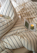 Minimalist Vertical Stripe Bow Ties Bedding Set / Beige Custard Ever Lasting