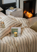 Minimalist Vertical Stripe Bow Ties Bedding Set / Beige Custard Ever Lasting