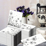 100-Pack White & Black Dandelion Biodegradable Napkins - 6.5"x6.5" - House Of Avana