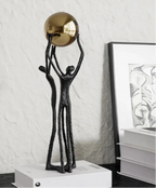 Golden Ball Weightlifter Figures Statue Desk Decoration Ornaments Abstract Character Metal Sculpture Room Aesthetic Decor - House Of Avana