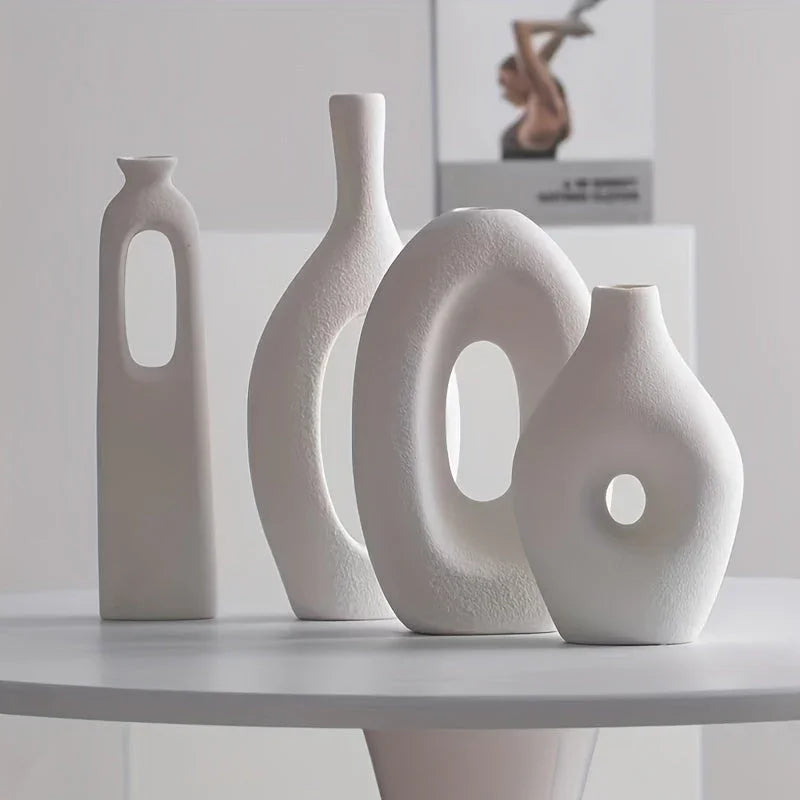 4 pcs White Ceramic Vases for Wedding & Home Decor - House Of Avana