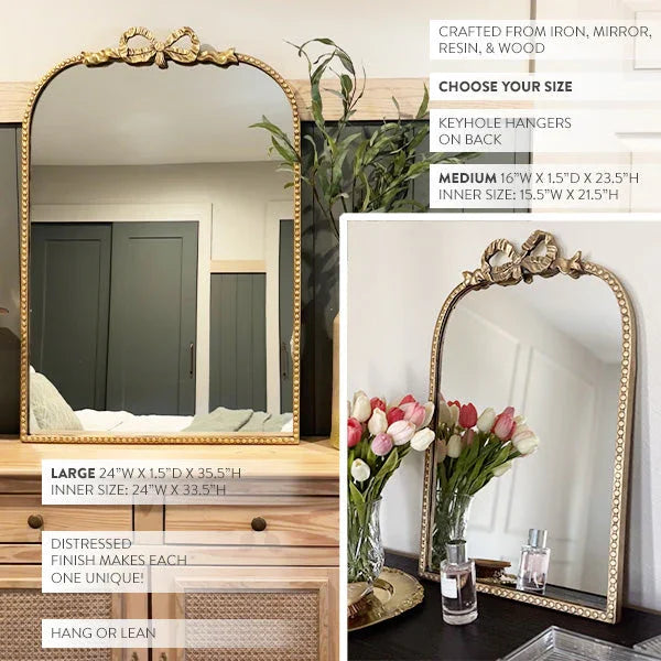 Antique Gold Bow Mirror, Choose Your Size Decor Steals