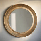 Antique Nickel Round Wall Mirror with Distressed Finish, side view - House Of Avana