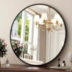 30.1 Inch Classic Round Wall Mirror Bathroom Mirror with Metal Frame Modern Hanging Mirror for Living... - House Of Avana