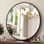 30.1 Inch Classic Round Wall Mirror Bathroom Mirror with Metal Frame Modern Hanging Mirror for Living... - House Of Avana