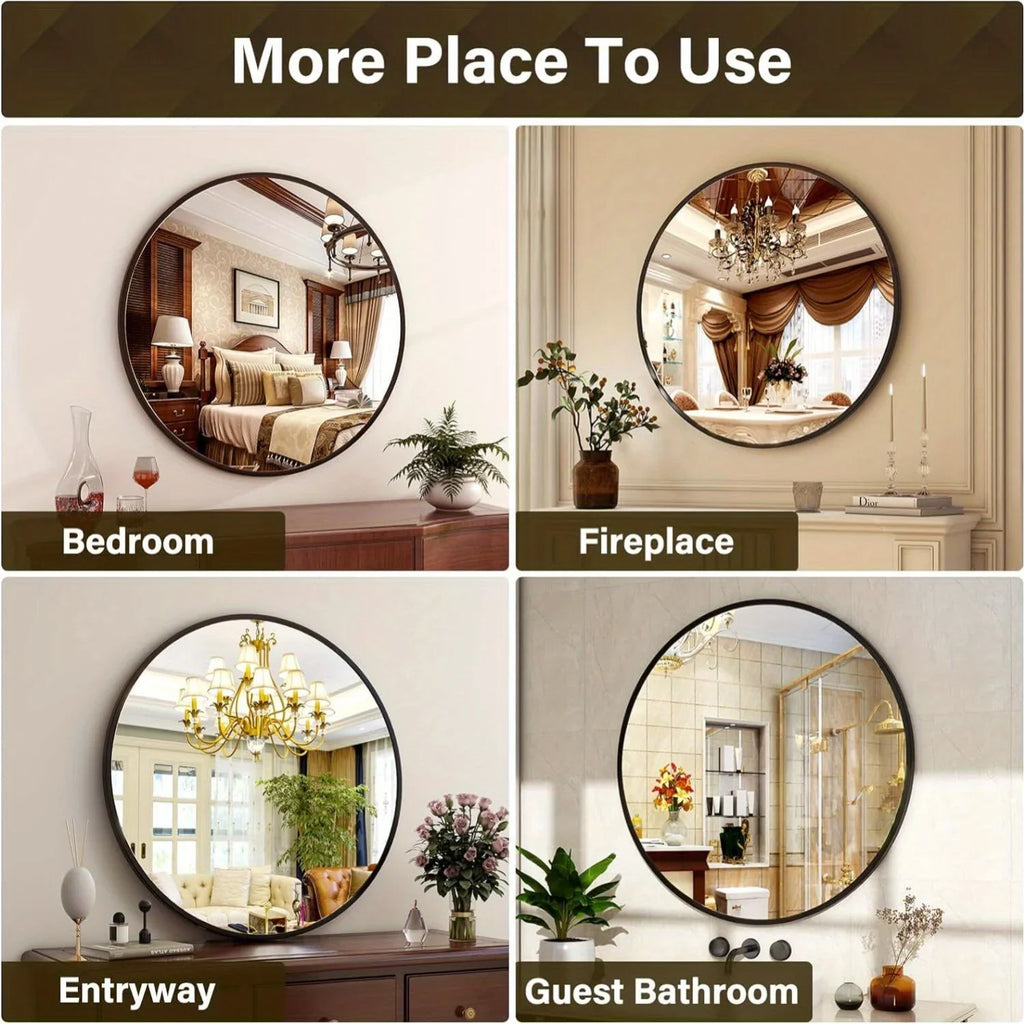 30.1 Inch Classic Round Wall Mirror Bathroom Mirror with Metal Frame Modern Hanging Mirror for Living... - House Of Avana