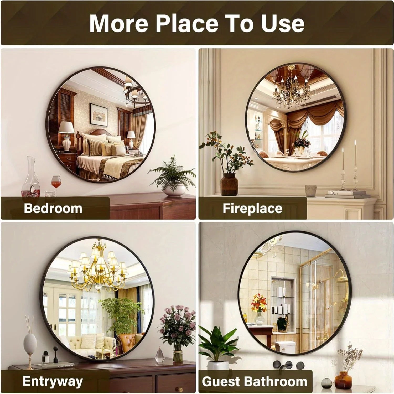 30.1 Inch Classic Round Wall Mirror Bathroom Mirror with Metal Frame Modern Hanging Mirror for Living... - House Of Avana