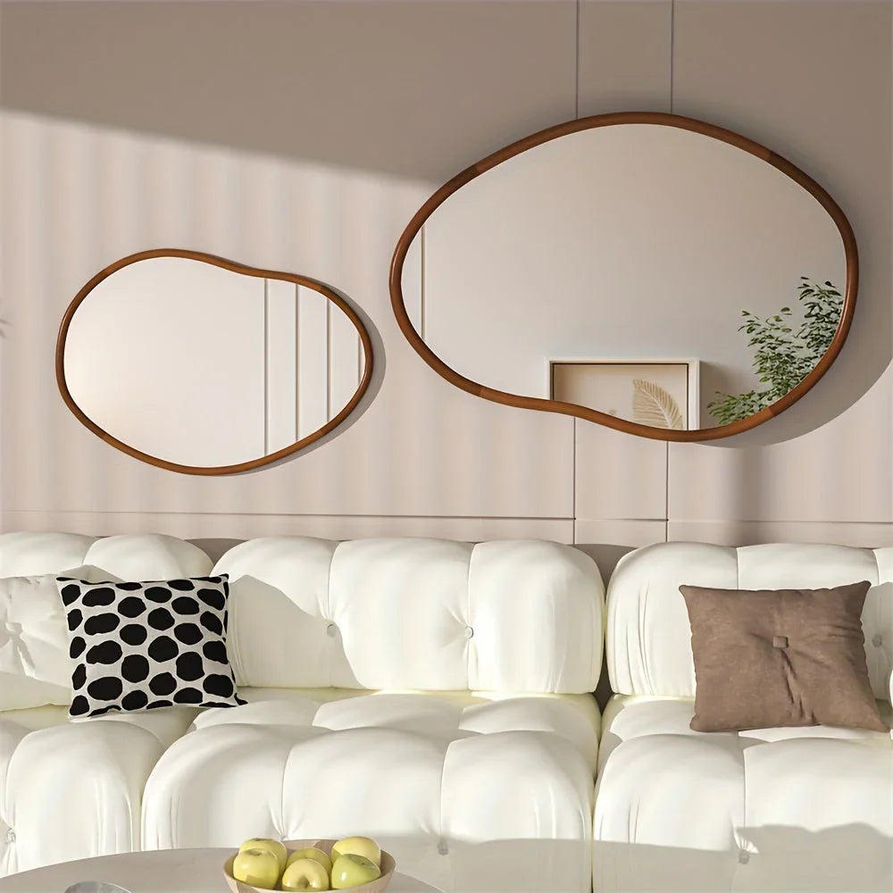Elegant Asymmetrical Wall Mirror with Solid Beech Wood Frame - Decorative Irregular Glass Vanity Mirror... - House Of Avana