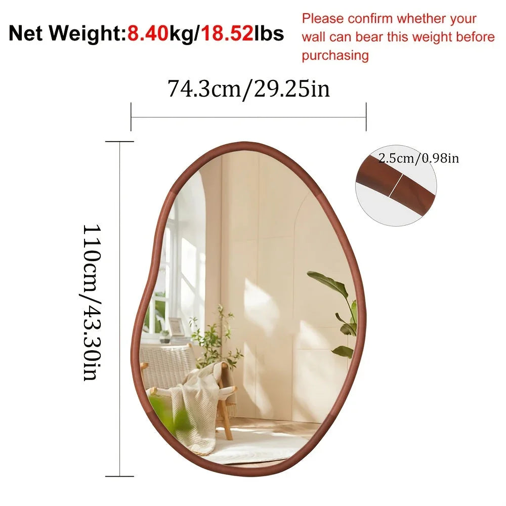 Elegant Asymmetrical Wall Mirror with Solid Beech Wood Frame - Decorative Irregular Glass Vanity Mirror... - House Of Avana