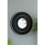 Round Wooden Mirror with Golden Frame - House Of Avana