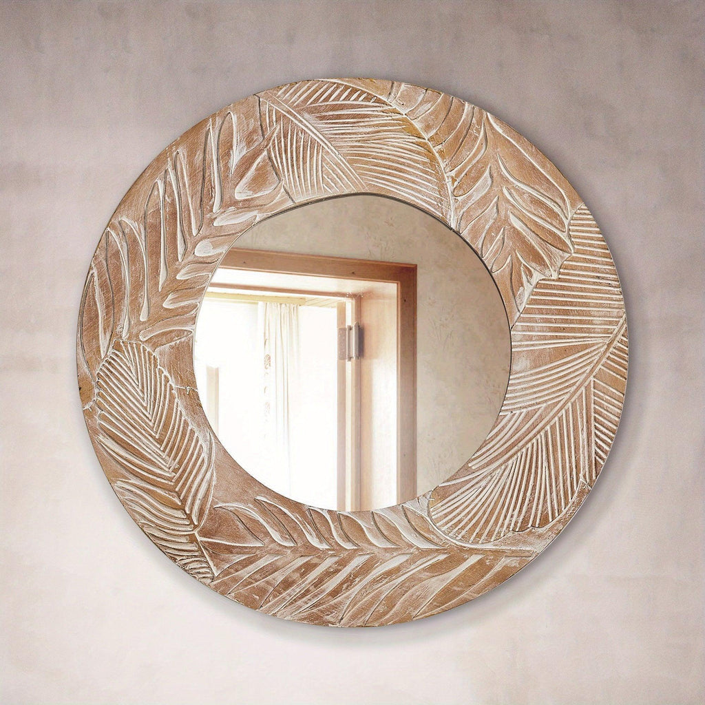 28 In. W X In. H Round Rustic Framed Wall Bathroom Vanity Mirror - House Of Avana