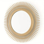 3 Piece Light Natural Faux Woven Wicker Round Traditional Mirror Set, detail shot - House Of Avana