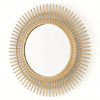 3 Piece Light Natural Faux Woven Wicker Round Traditional Mirror Set, detail shot - House Of Avana