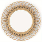 3 Piece Light Natural Faux Woven Wicker Round Traditional Mirror Set, lifestyle image - House Of Avana