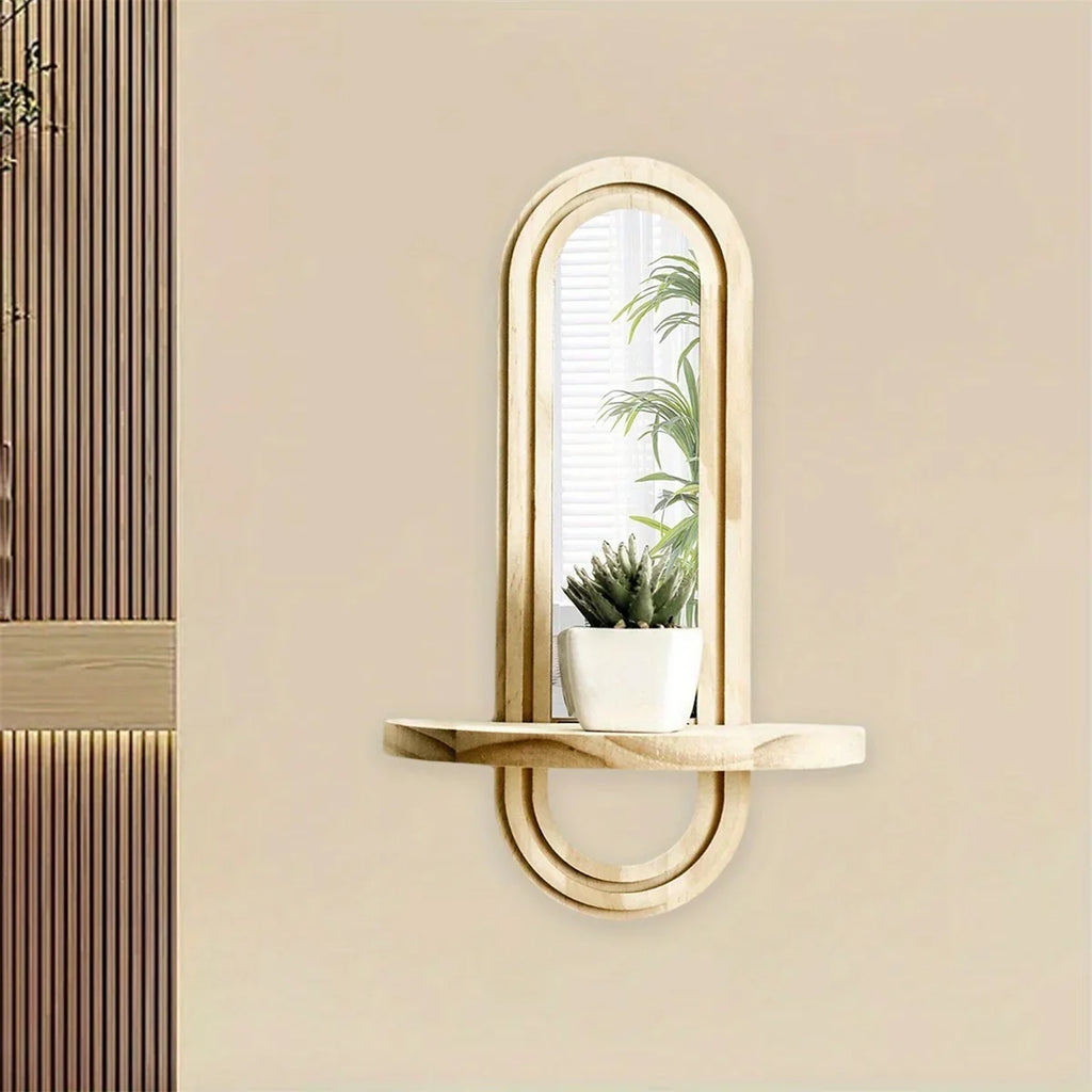 Wall Mirror - Natural Wooden Oval, angled view - House Of Avana